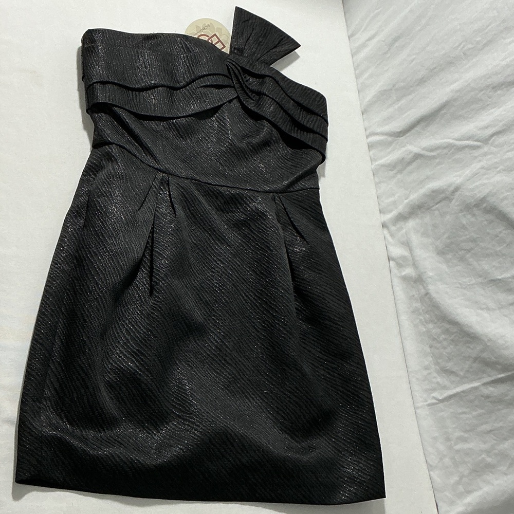BCBGeneration Black Strapless Ruffle Cocktail Dress
